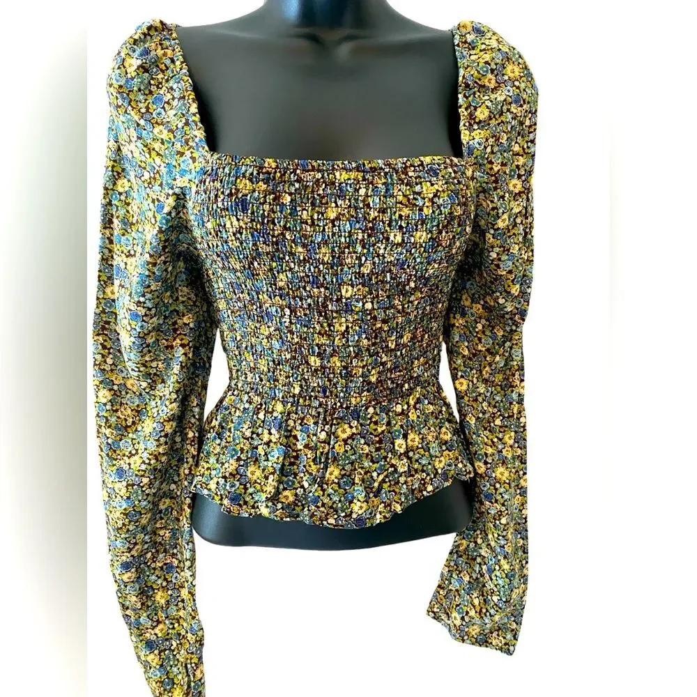 Reformation floral L/S crop top | milkmaid top | Back to School NWOT L